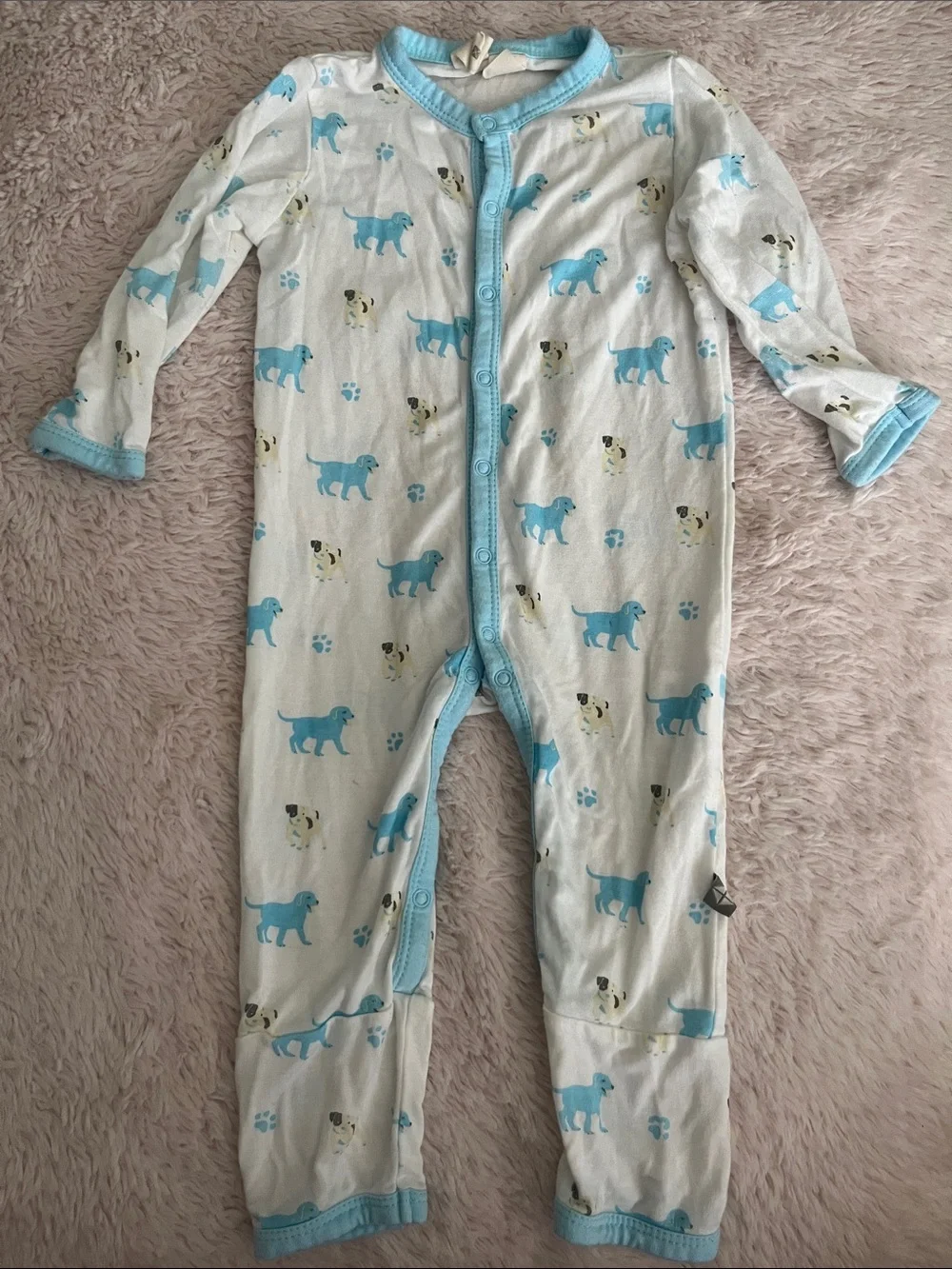 Kyte BABY White Footed One-Piece with Blue Puppy Print